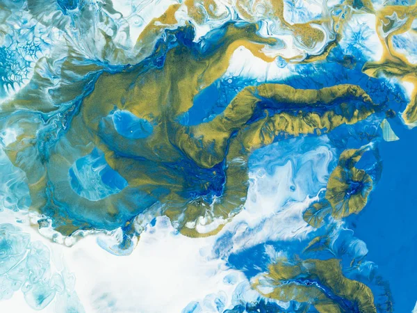 -Mavi ve altın yaratıcı soyut el boyalı arka plan, mermer doku, soyut okyanus, tuval üzerine akrilik resim parçası. Modern sanat. Çağdaş sanat.