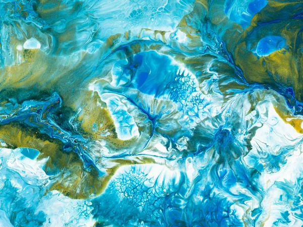 ブルーとゴールドの創造的な抽象的な手描きの背景 大理石のテクスチャ 抽象的な海 キャンバスにアクリル画の断片 現代美術 現代美術 — ストック写真