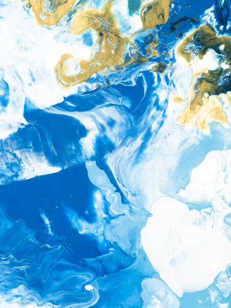 ブルーとゴールドの創造的な抽象的な手描きの背景 大理石のテクスチャ 抽象的な海 キャンバスにアクリル画の断片 現代美術 現代美術 — ストック写真