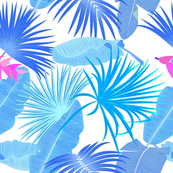 Liści Palmowych Tropikalnej Dżungli Niebieski Wzór Tło Kwiatowy Drukuj Egzotyczny — Wektor stockowy