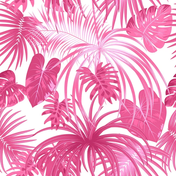 Tropical Jungle Pink Palm Leaves Seamless Pattern Vector Floral Background — Stock Vector