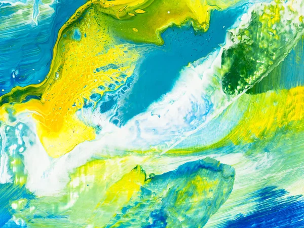 Blue, green and yellow creative abstract painting background, fragment of the painting, wallpaper, texture. Modern art. Contemporary art.