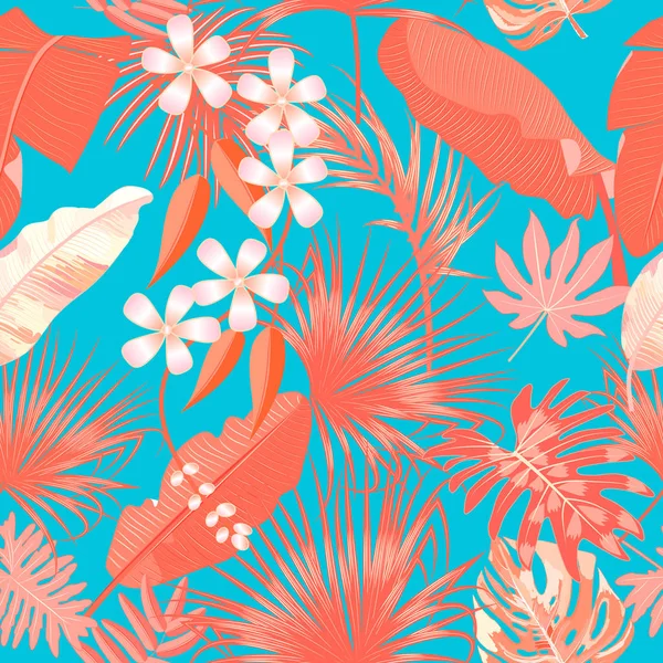 Modèle Sans Couture Vectoriel Tropical Couleur Living Coral Concept Tendance — Image vectorielle