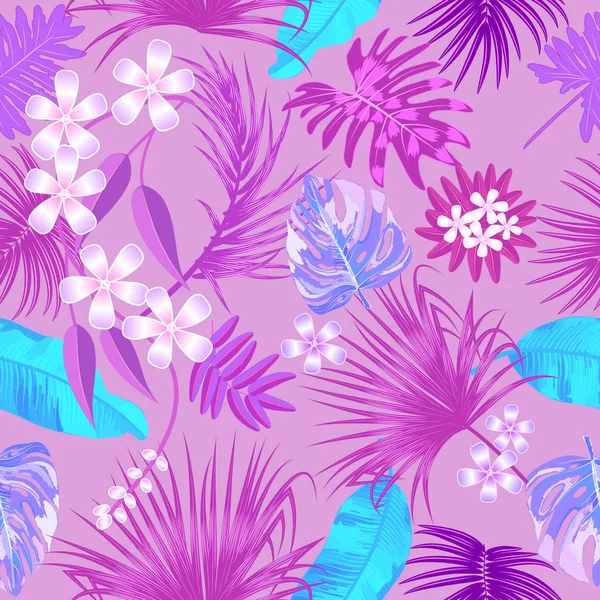 Patrón Sin Costura Tropical Vectorial Colores Rosados Diseño Botánico Hojas — Vector de stock