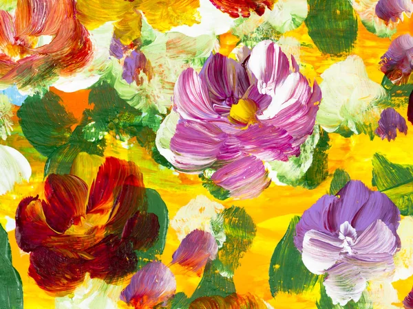 Abstract Kleurrijk Bloemen Hand Geschilderd Achtergrond Fragment Van Borstel Acryl — Stockfoto