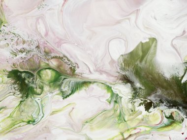 Yeşil ve pembe sanat el boyalı arka plan, sıvı tuval üzerine akrilik resim, orijinal akrilik resim yakın çekim parçası. Çağdaş sanat.