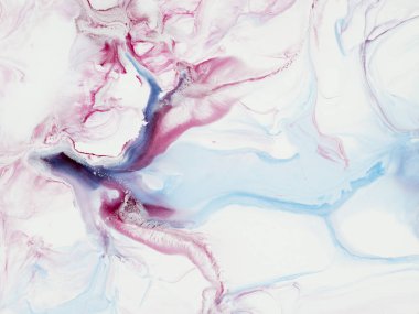 Mavi ve pembe soyut el boyalı arka plan, sıvı tuval üzerine akrilik resim, orijinal akrilik resim yakın çekim parçası. Çağdaş Sanat.