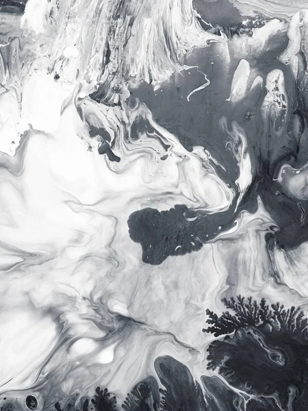 Черно Белый Ручной Окрашенный Фон Акриловая Живопись Холсте Абстрактный Мраморный — стоковое фото