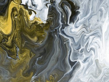 Siyah ve beyaz altın yaratıcı soyut el ile boyalı arka plan, mermer doku, tuval üzerine akrilik resim parçası. Modern sanat. Çağdaş sanat.