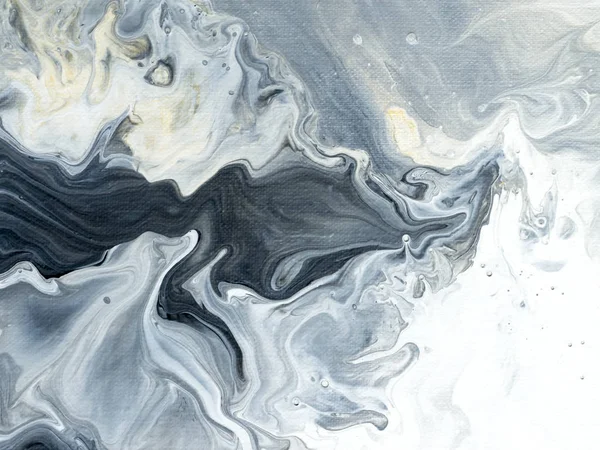 Siyah ve beyaz altın yaratıcı soyut el ile boyalı arka plan, mermer doku, tuval üzerine akrilik resim parçası. Modern sanat. Çağdaş sanat.