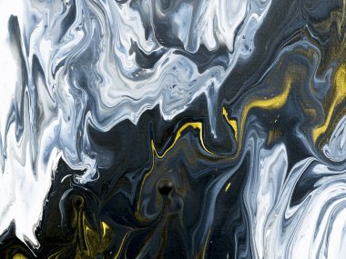 Siyah ve beyaz altın mermer soyut el ile arka plan, yakın çekim tuval üzerine akrilik boya boyalı. Çağdaş Sanat.