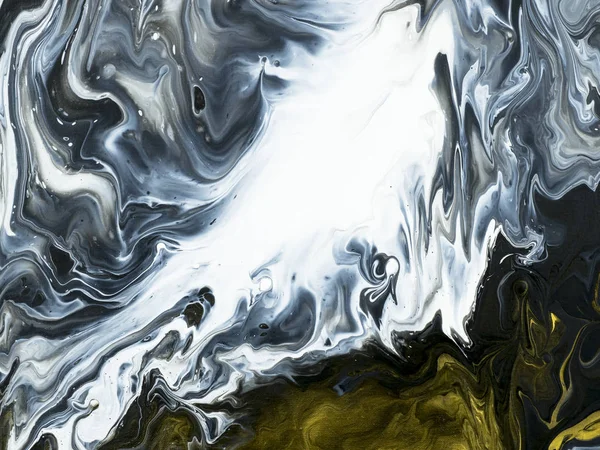 Black White Gold Marble Abstract Hand Painted Background Close Acrylic — Stock Photo, Image