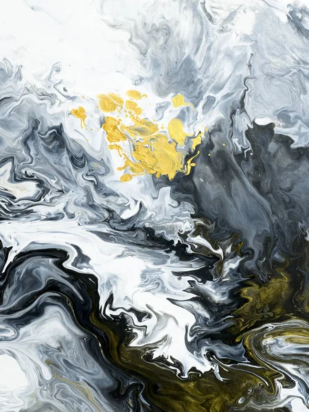 Черно Белый Золотым Мрамором Абстрактный Ручной Окрашенный Фон Крупным Планом — стоковое фото