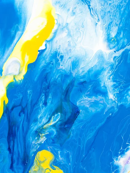 Azul Amarelo Criativo Abstrato Pintado Mão Fundo Close Pintura Acrílica — Fotografia de Stock