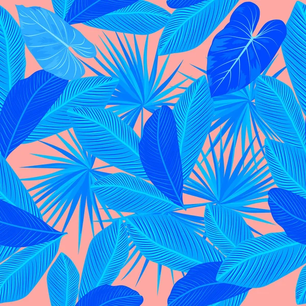 Vecteur bleu tropical motif sans couture sur la couleur de corail vivant retour — Image vectorielle