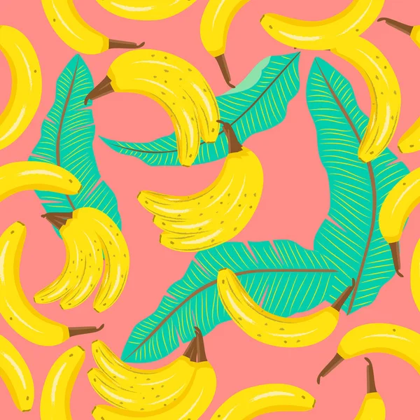 Vektor vzor bezešvé s banány, tropické listy na životní — Stockový vektor