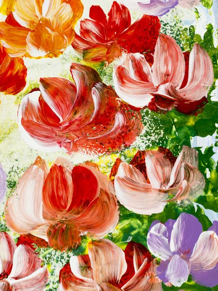 Flores abstractas de pintura acrílica sobre lienzo. Abstrac creativo —  Fotos de Stock