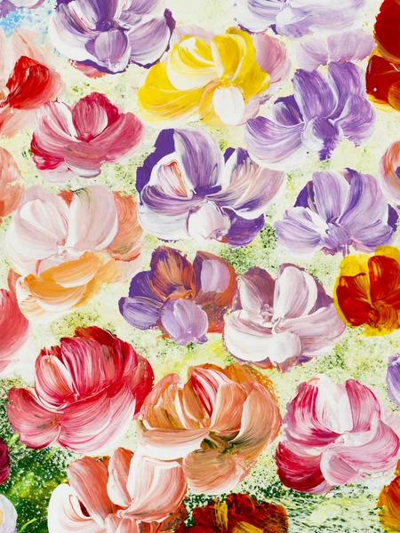 Flores abstractas de pintura acrílica sobre lienzo. Abstrac creativo — Foto de Stock
