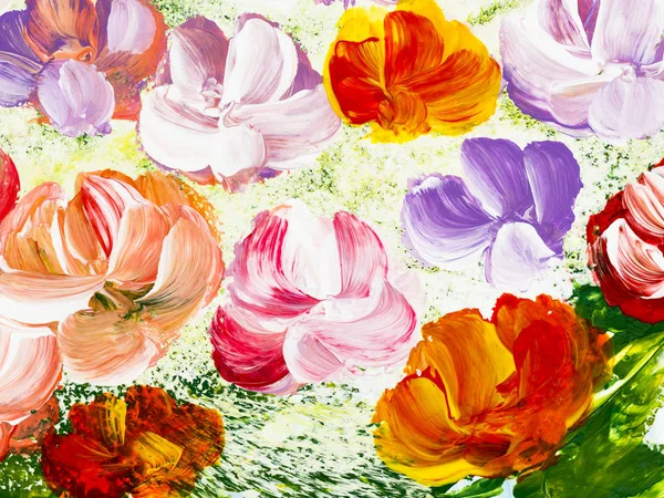 Abstract flowers of acrylic painting on canvas. Creative abstrac