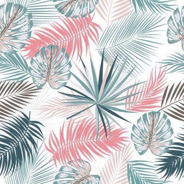 Yaprak monstera, çiçekler, tropikal yaprakların Dikişsiz desen