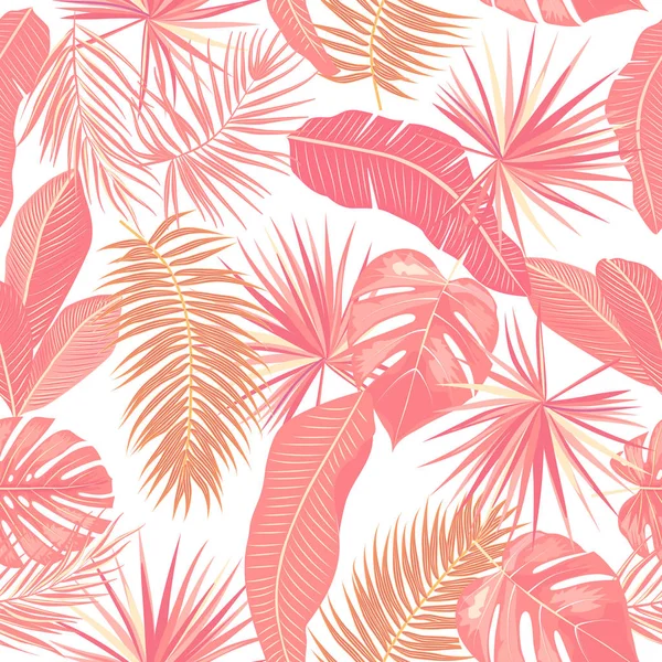 Seamless pattern of tropical leaves of palm tree. — Stock Vector