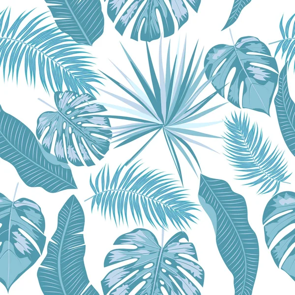 Tropische blauwe Palm bladeren, jungle naadloze patroon — Stockvector