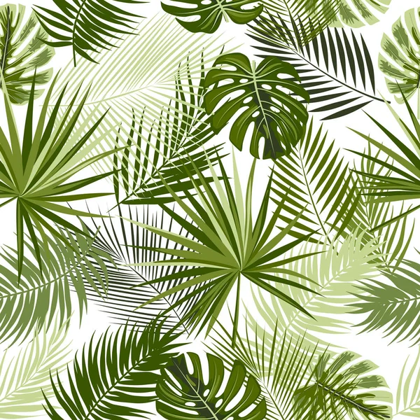 Selva tropical hojas de palmera patrón sin costura — Archivo Imágenes Vectoriales