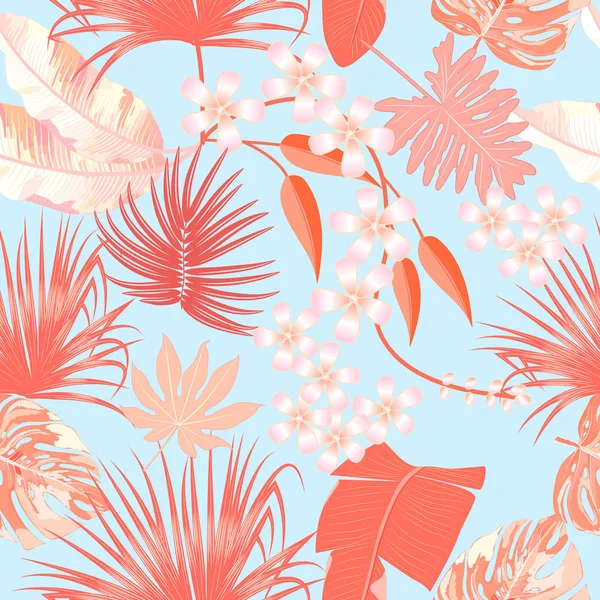 Modèle sans couture vectoriel tropical en couleur corail vivant — Image vectorielle