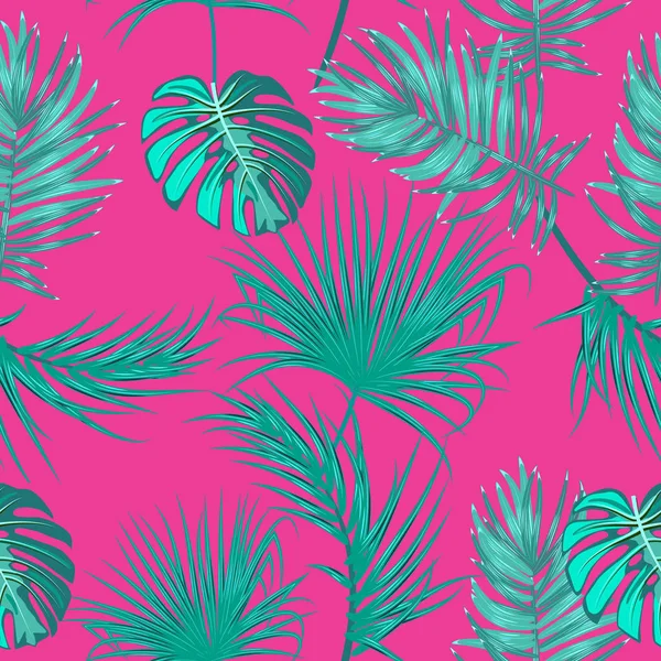 열대 벡터 원활한 패턴, 분홍색 백그로에 녹색 가지 — 스톡 벡터