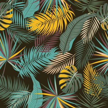 Yeşil renklerde vektör tropikal dikişsiz desen. Botanik tasarımı.