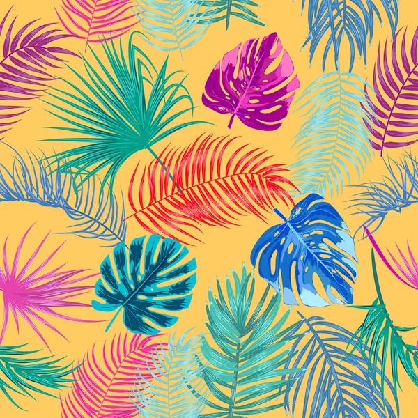 Selva tropical hojas de palmera patrón sin costura — Archivo Imágenes Vectoriales