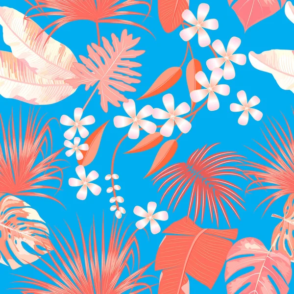 Patrón inconsútil de vector tropical en color coral vivo — Archivo Imágenes Vectoriales