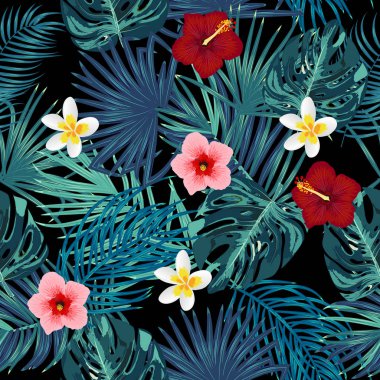 Yaprak monstera dikişsiz desen. Palmiye tre tropikal yaprakları