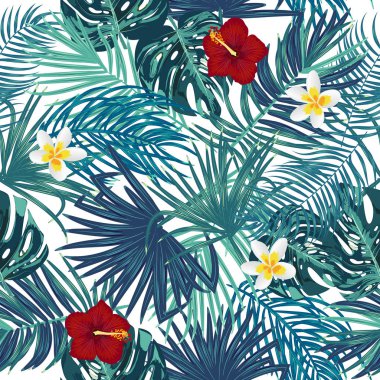 Yaprak monstera dikişsiz desen. Palmiye tre tropikal yaprakları