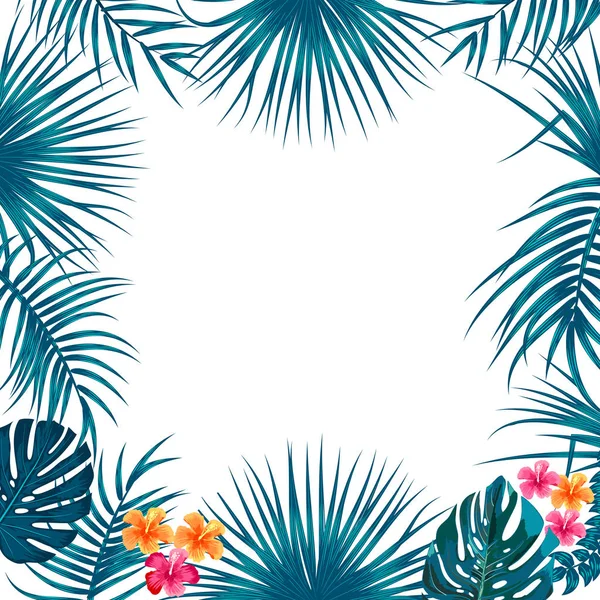 Quadro de selva tropical vetorial com palmeiras e folhas em branco — Vetor de Stock