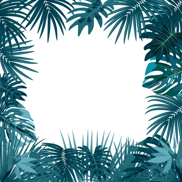 Vector tropical jungle frame with palm trees and leaves on white — Stock Vector