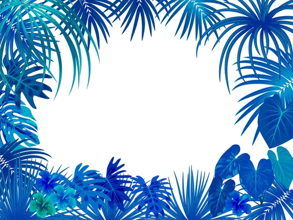 Cadre jungle tropicale vectorielle avec palmiers et feuilles sur blanc — Image vectorielle