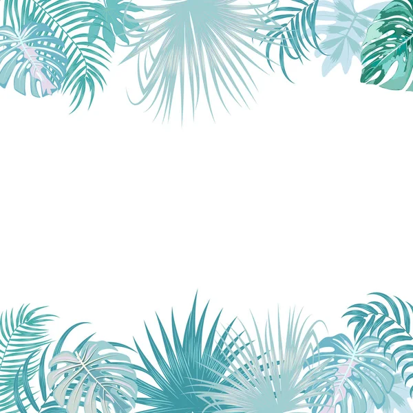 Векторная рама джунглей с пальмами и листьями на белом фоне — стоковый вектор