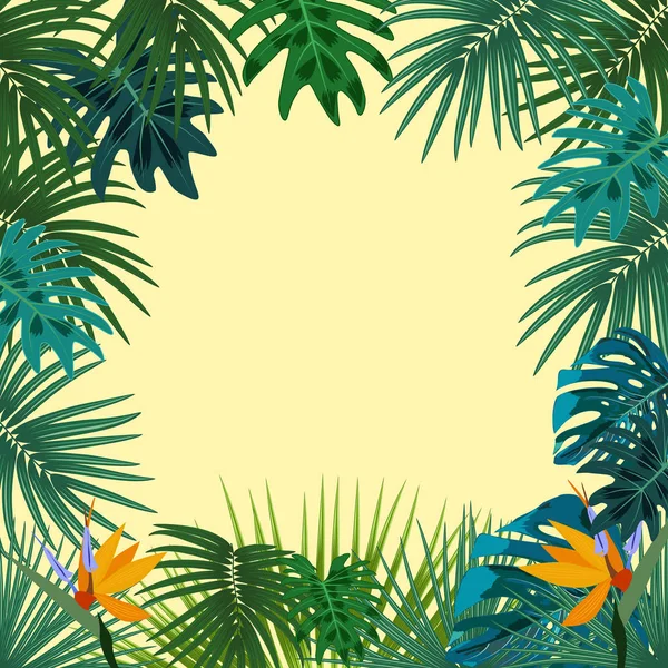 Vector tropical jungle frame with palm trees and leaves — Stock Vector