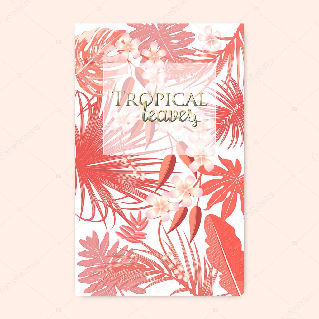 Vector tropical background in coral colors.