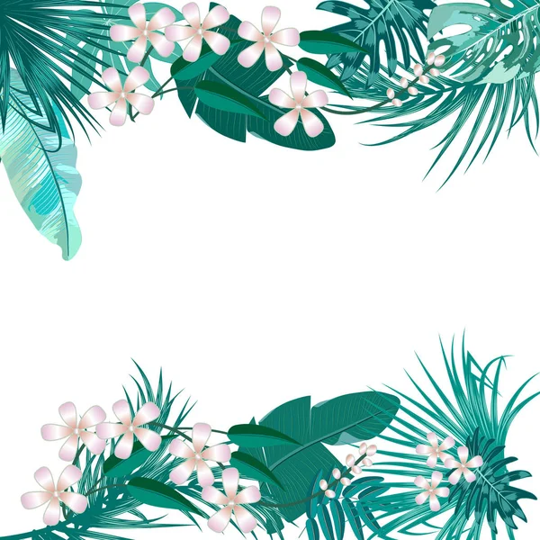 Vector tropical jungle cover set with palm trees and leaves in g — Stock Vector