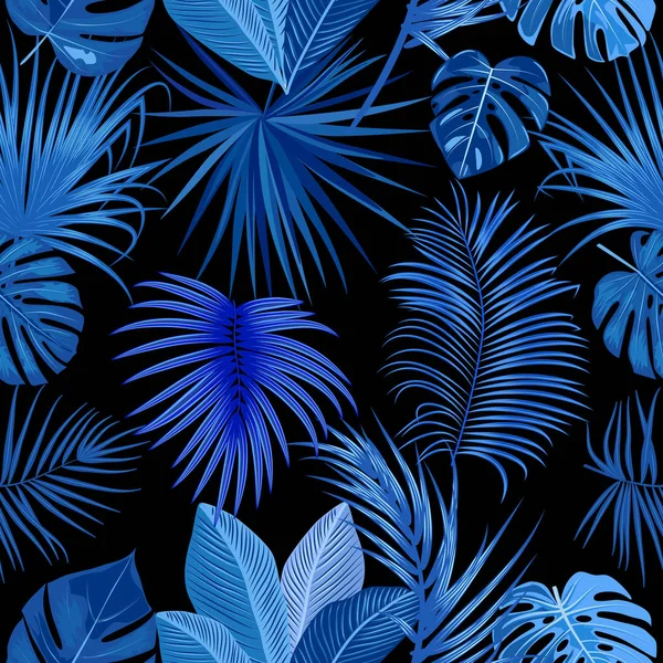 Tropická Palmová Palma nechává vektorovou bezproblémovou strukturu, modré barvy — Stockový vektor