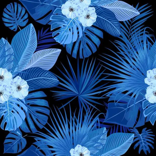 Tropical jungle feuilles de palmier vecteur motif sans couture, couleurs bleues — Photo gratuite