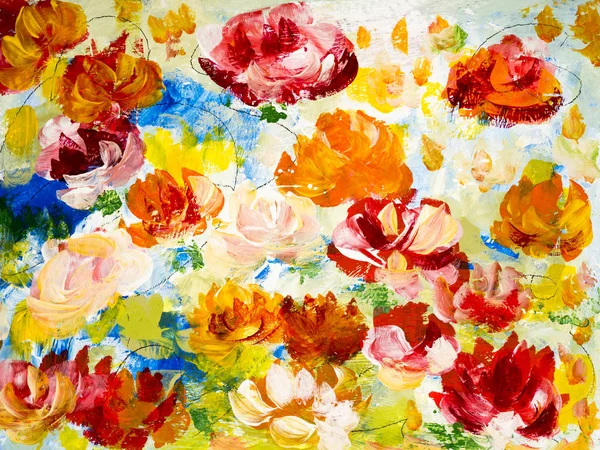 Fleurs abstraites de peinture acrylique sur toile . — Photo