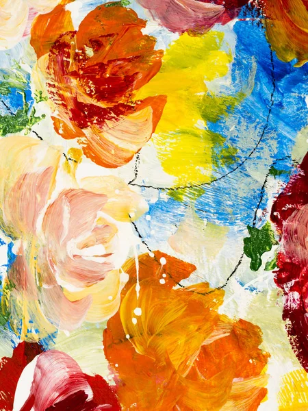 Абстрактні квіти акрилового живопису на полотні . — стокове фото