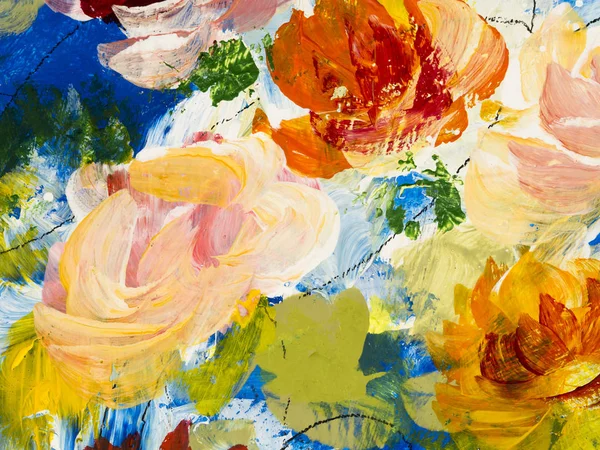 Fiori astratti di pittura acrilica su tela . — Foto Stock