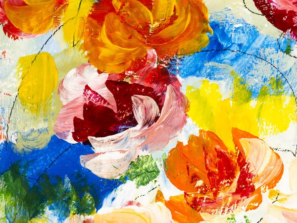 Fiori astratti di pittura acrilica su tela . — Foto Stock