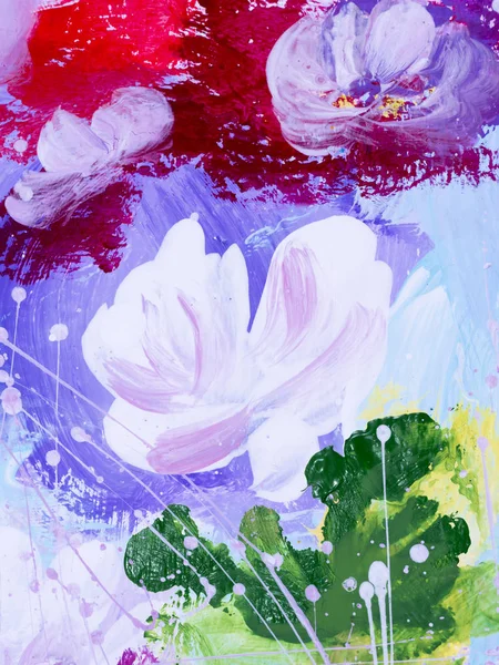 Flores abstractas de pintura acrílica sobre lienzo . —  Fotos de Stock