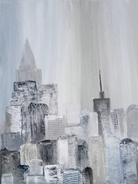 Abstract city of acrylic painting on canvas.