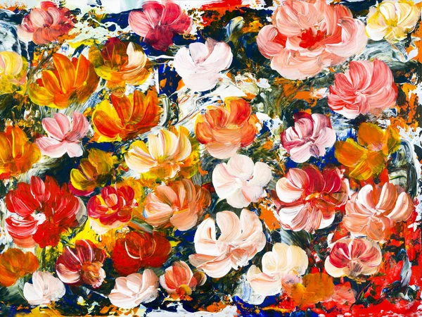 Flores abstratas de pintura acrílica sobre tela. Abstrac criativo — Fotografia de Stock